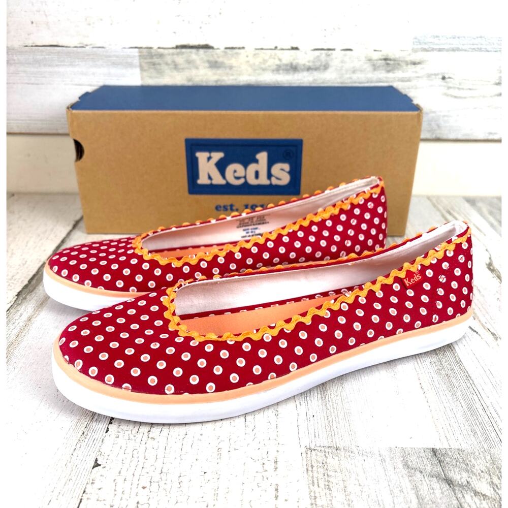 Keds Womens 9.5 Red Orange Splash Slip On Sneakers Comfort NWT